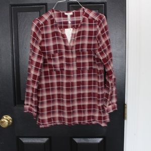JOIE NEPAL PLAID SILK RAISIN WOMENS SIZE XS